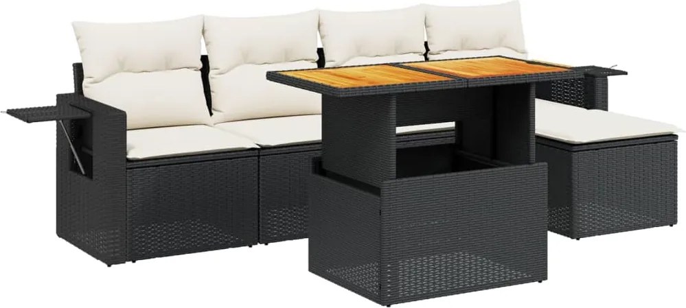 vidaXL 6 részes fekete polyrattan kerti ülőgarnitúra párnákkal