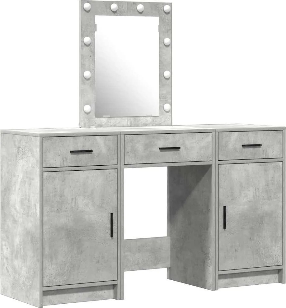 vidaXL Öltözködőasztal tükör lámpákkal Szürke 50 x 41 x 135 cm Faanyag