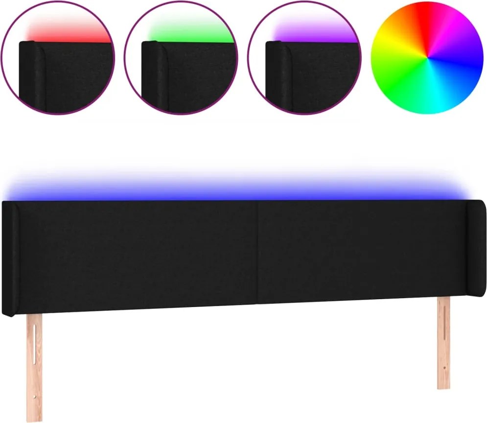 vidaXL fekete szövet LED-es fejtámla 183 x 16 x 78/88 cm