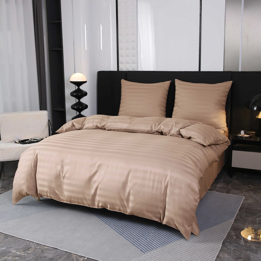 Mikroszálas JASMINE bézs hotel ágyneműhuzat - 2 cm csík, hotel zseb Ágyneműhuzat mérete: 2 db 70 x 90 cm | 200 x 220 cm