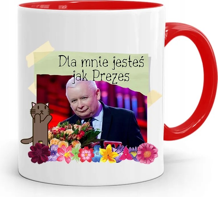 Piros Vicces Bögre Jaroslaw Kaczynski fényképes nyomattal