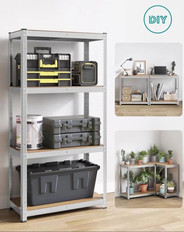 Fém tároló polcok szett(2db) 160x80x40 cm, ezüst