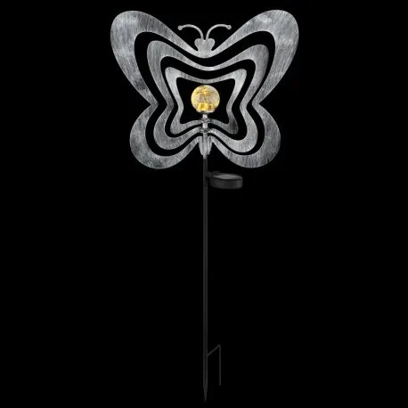 Globo 36581 Solar lámpa, ezüstszürke/fekete fém, matt fekete műanyag, átlátszó gömb repedezett üveg hatással, tolókapcsoló, AAA 300mAh 1.2V elemmel, IP44, HxSzxM: 380x60x830mm, tartozék: 0.06W 3V LED, 3000K