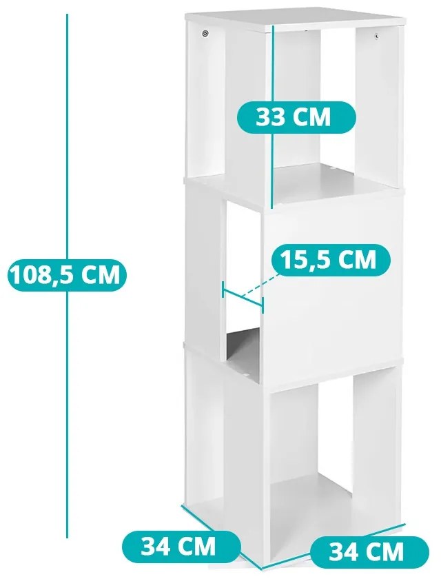 Forgó könyvespolc, 34x34x108 cm, fehér