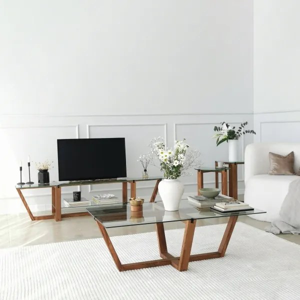 KÉSZLET 2x Kisasztal AMALFI átm. 40 cm barna/átlátszó