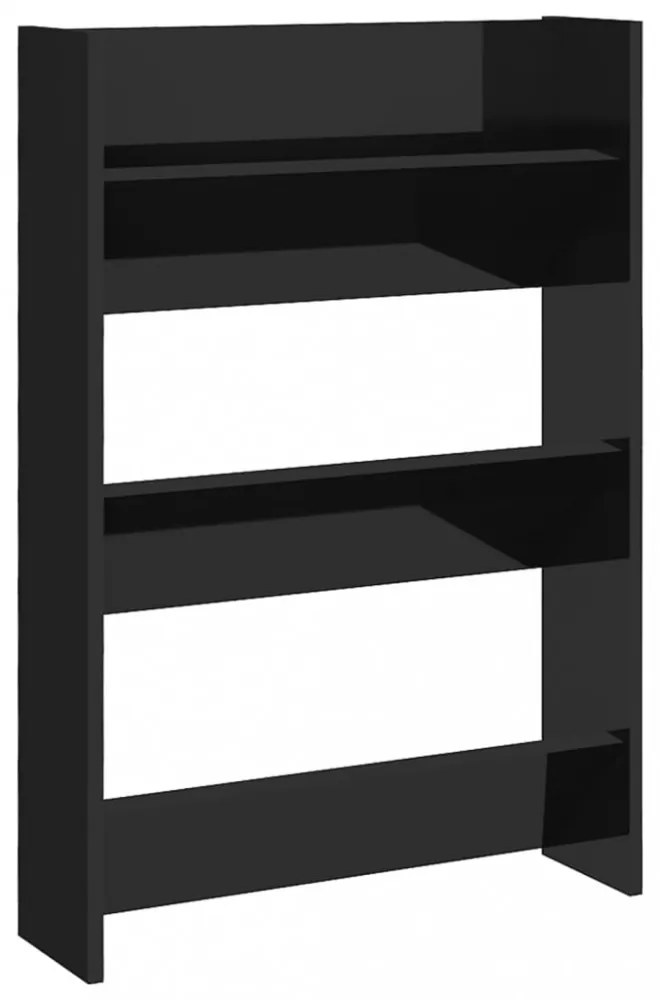 2 db magasfényű fekete szerelt fa fali cipősszekrény 60x18x90cm
