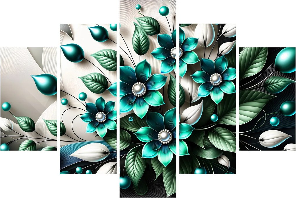 Kép - 3D türkiz virágok (150x105 cm)