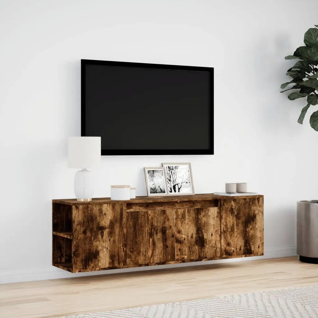 füstös tölgy színű fali TV-szekrény LED-ekkel 135x31x39,5 cm