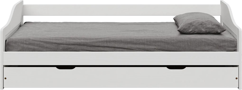 Ágy kihúzható pótággyal, fehér, tömörfa, 90x200, LAURA NEW
