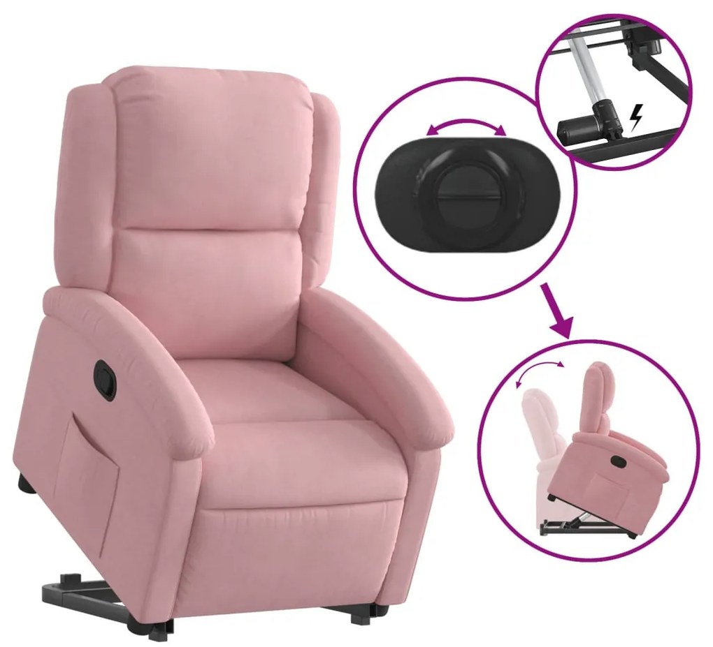 rózsaszín bársony felállást segítő dönthető fotel