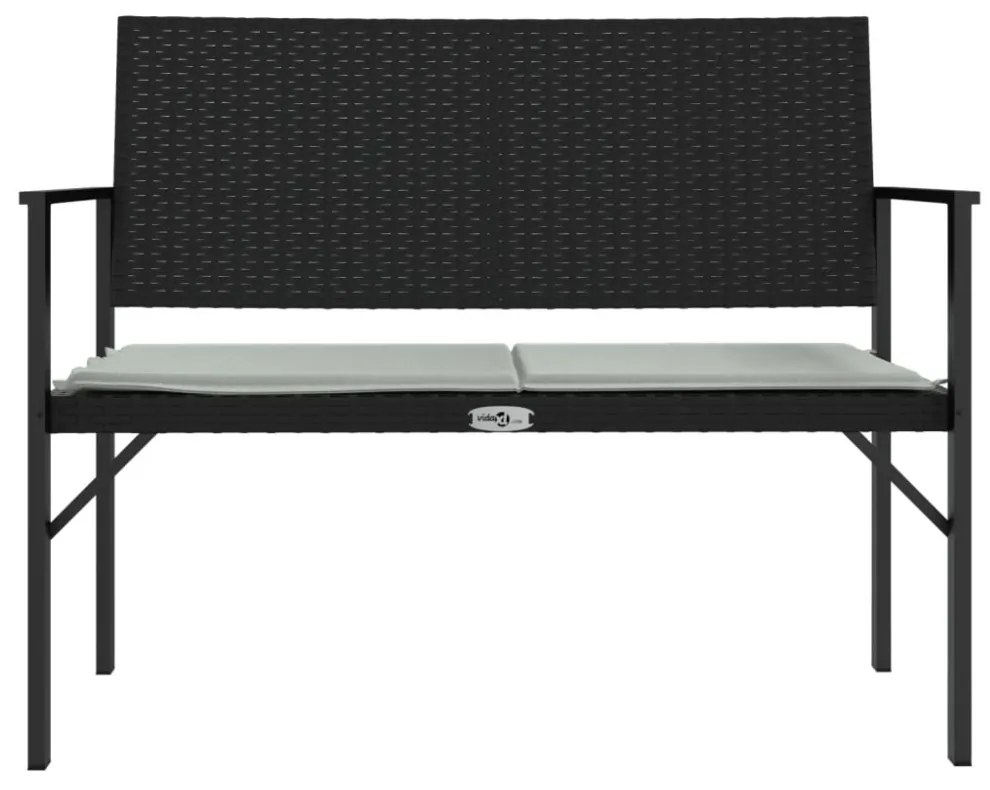 fekete 2-személyes polyrattan kerti pad párnával