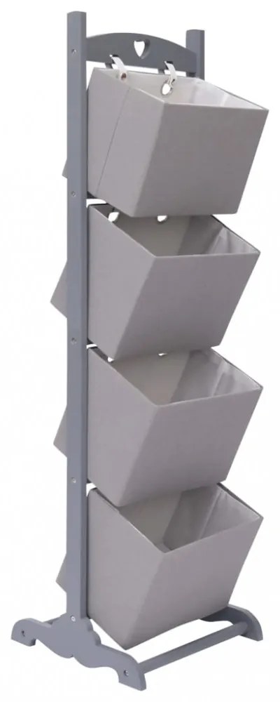 4 szintes sötétszürke fa kosárállvány 35 x 35 x 125 cm