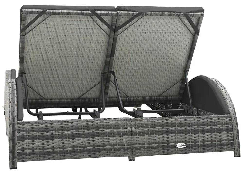 Kétszemélyes antracitszürke polyrattan napozóágy párnával