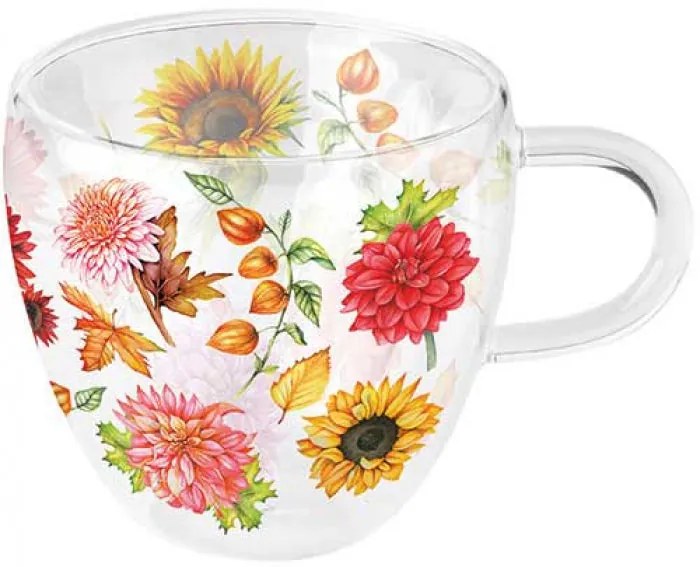 Őszi Virágmező duplafalú borosilicate üveg csésze 0,25 L