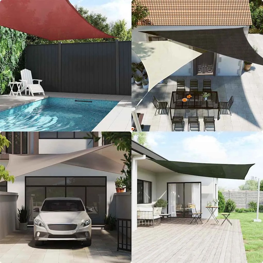 homokszínű háromszög alakú HDPE napvitorla 160 g/m² 5x6x6 m