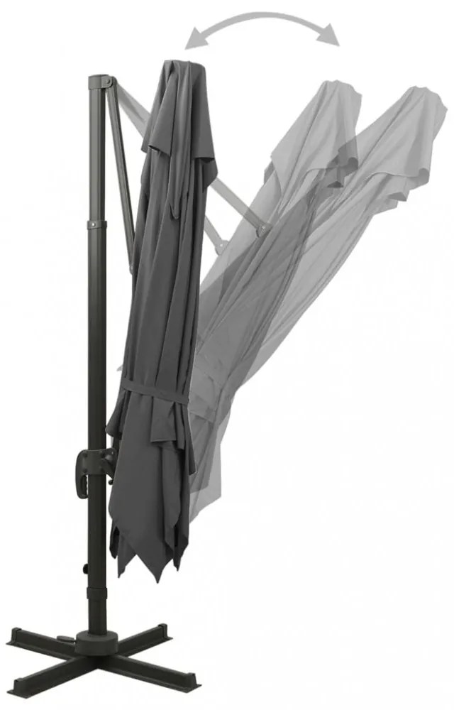 antracitszürke dupla tetejű konzolos napernyő 300 x 300 cm