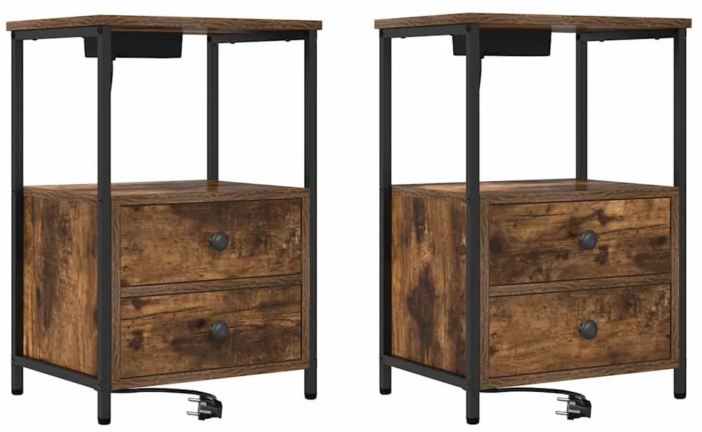 vidaXL Éjjeliszekrény 2 pcs Füstölt tölgy 40 x 31 x 60 cm Faanyag