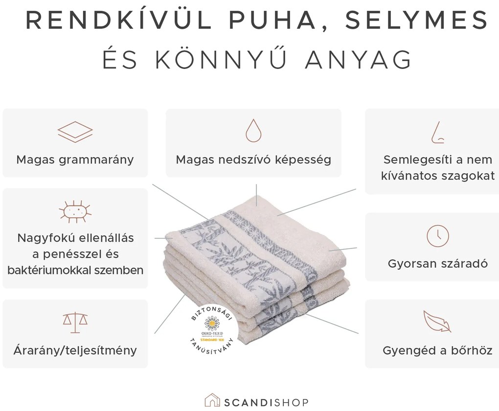 BAMBOO krém bambusz törölköző 50 x 90 cm, 70% bambusz szál | 30% pamut