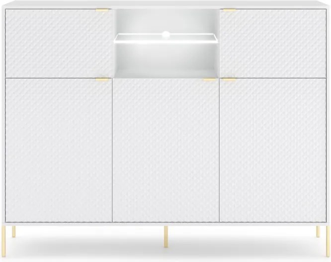 Komód 5 ajtós fehér / fehér magasfény színkombinációban LED világítással – DIAMOND DI03