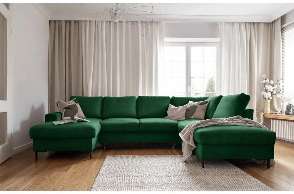 Sötétzöld kordbársony kinyitható sarokkanapé (jobb oldali) Lofty Lilly – Miuform