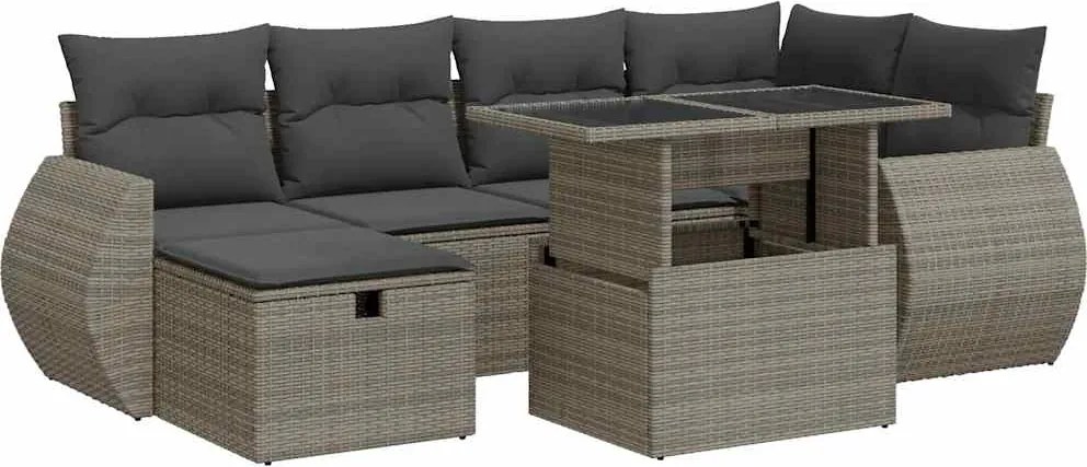 vidaXL 8 részes szürke polyrattan akácfa kerti ülőgarnitúra párnákkal