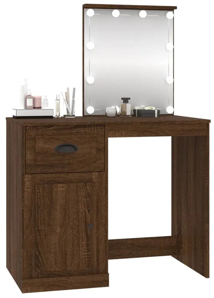 barna tölgyszínű szerelt fa pipereasztal LED-del 90x50x132,5 cm