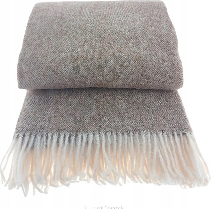 Gyapjú takaró rojtokkal 150x200 Diagonal új-zélandi gyapjú bézs