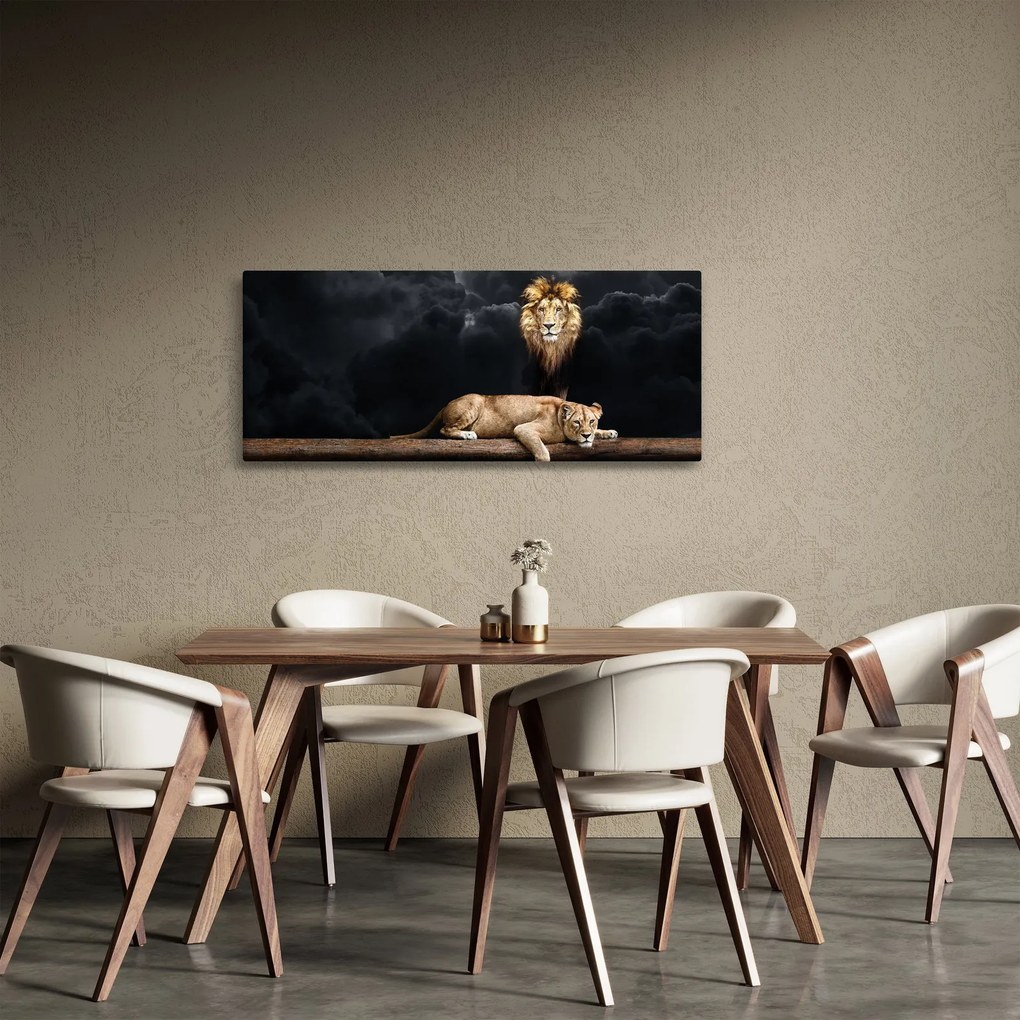 Kép - oroszlán és a nőstény oroszlán a felhőkben (120x50 cm)