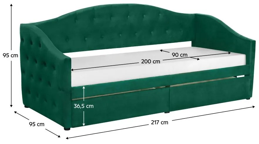 Egyszemélyes ágy (heverő) 90 cm Zonas (zöld) (ágyráccsal) (tárolóhellyel). 1116570