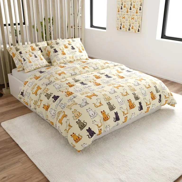 COLORED CATS PURE pamut krémszínű ágyneműhuzat Ágyneműhuzat mérete: 70 x 90 cm | 140 x 200 cm