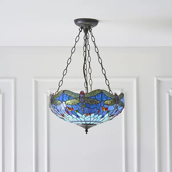Endon klasszikus tiffany függeszték dragonfly blue sötétbarna sokszínű end64075