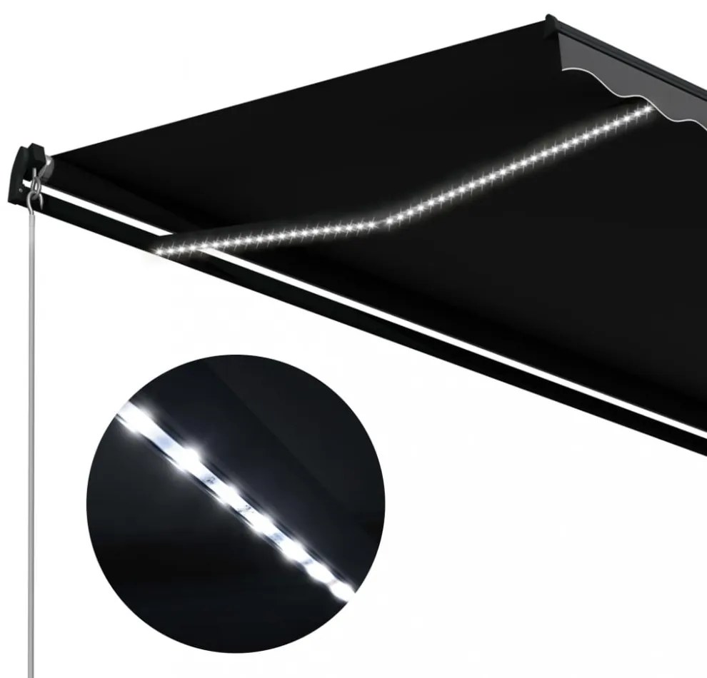 antracitszürke kézzel kihúzható LED-es napellenző 350 x 250 cm