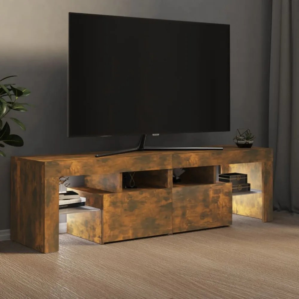 füstös tölgy színű TV-szekrény LED-lámpákkal 140 x 36,5 x 40 cm