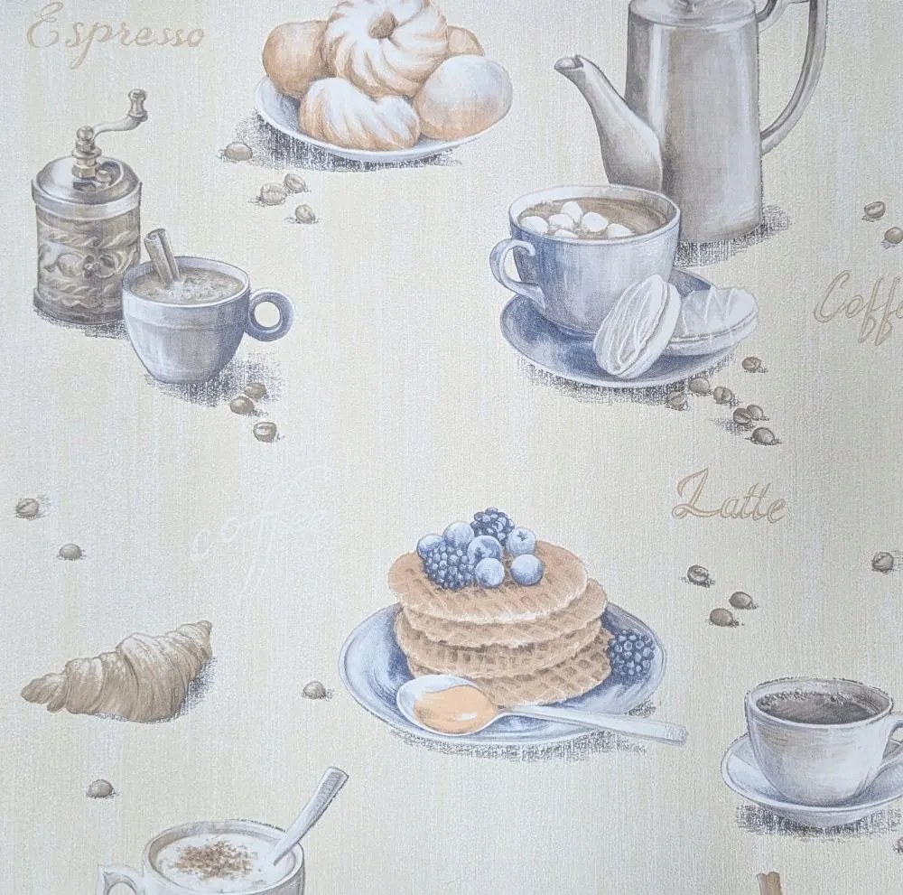 Vinyl tapéta flizelin a konyhában mosható kávé gyümölcs feliratok
