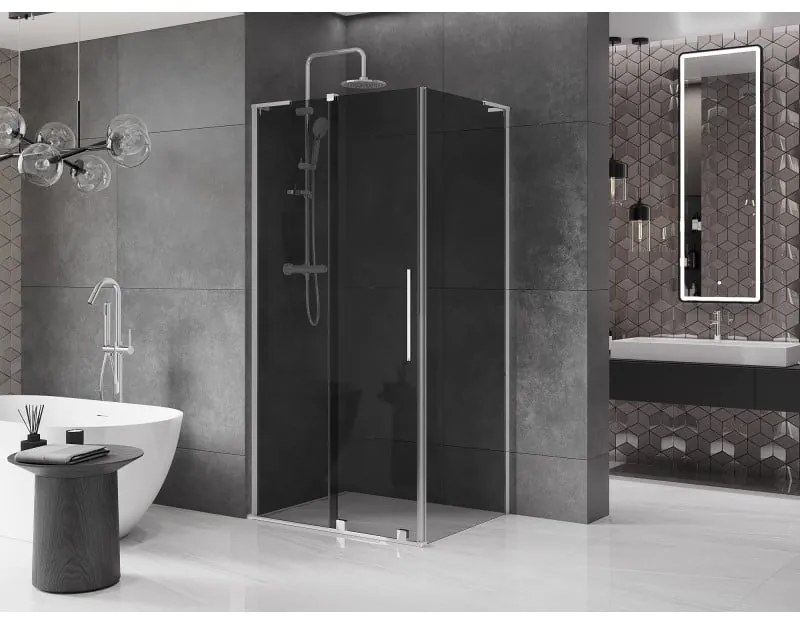 Mexen Velar L, zuhanykabin tolóajtóval 100 x 90 cm, 8mm szürke üveg, króm, 871-100-090-43-01