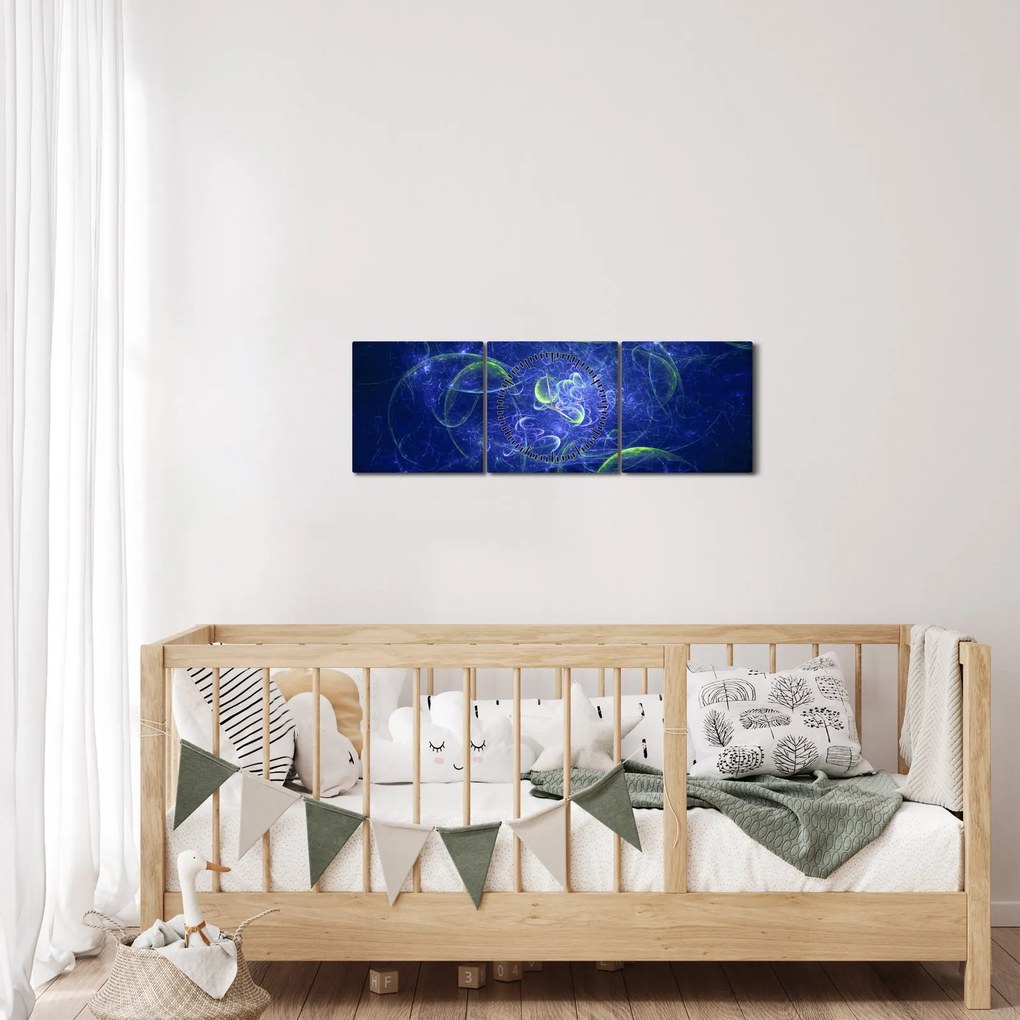 Kép - kék absztrakció (órával) (90x30 cm)