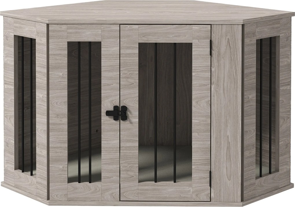 PawHut Kutya Ketrec, Téglalap Alakú Kutya Ház Párnával, Közepes Méretű Kutyák számára, Dió, 104 x 55 x 63 cm | Aosom