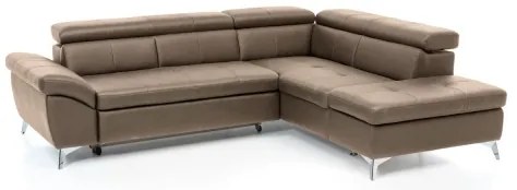 Bőrkárpitos, jobbos, barna, L-alakú, kihúzható SALERNO II sarokkanapé