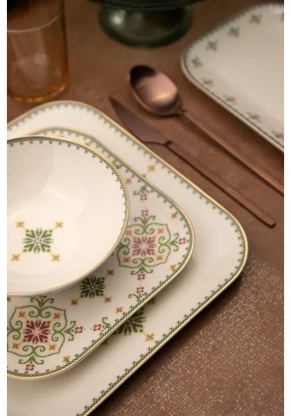 26 részes étkészlet fehér/zöld/porcelán