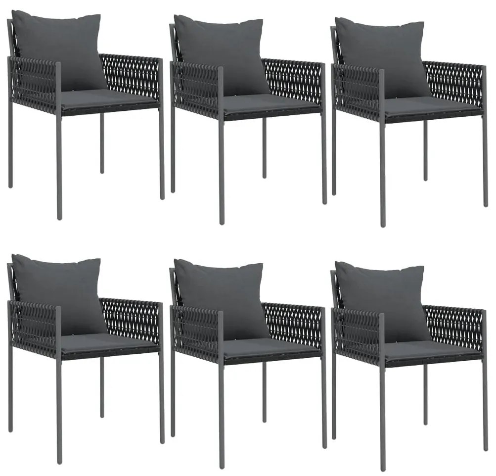 6 db fekete polyrattan kerti szék párnával 54x61x83 cm