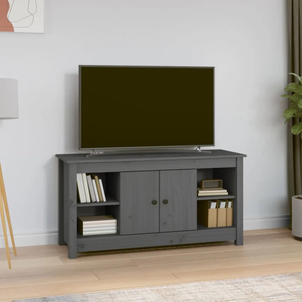 szürke tömör fenyőfa TV-szekrény 103 x 36,5 x 52 cm