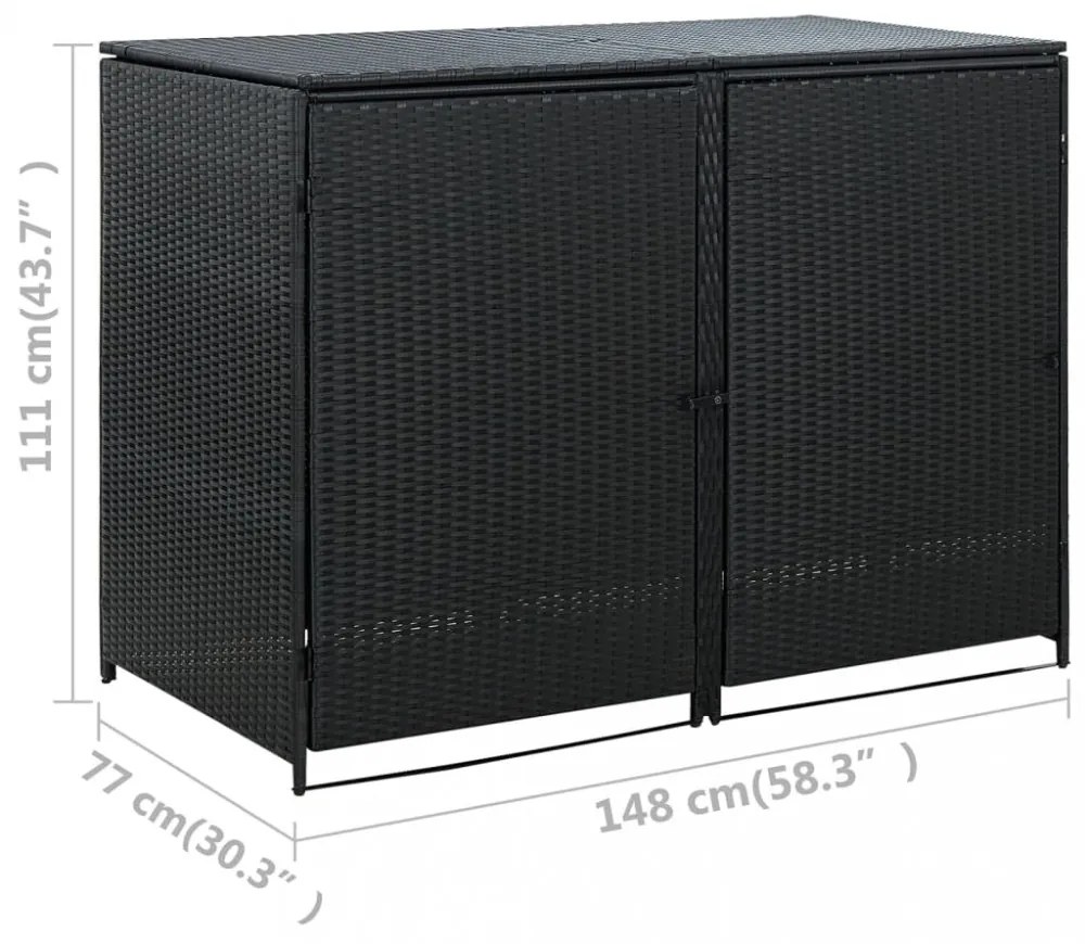 fekete rattan dupla tároló gurulós kukához 148 x 80 x 111 cm