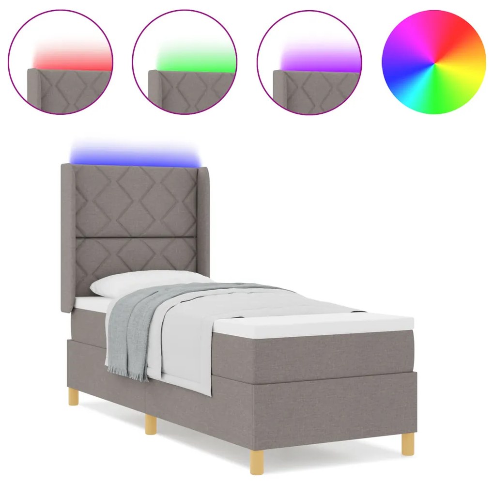 Boxspring Ágy Matraccal és LED-del Taupe 80x200 cm Szövet