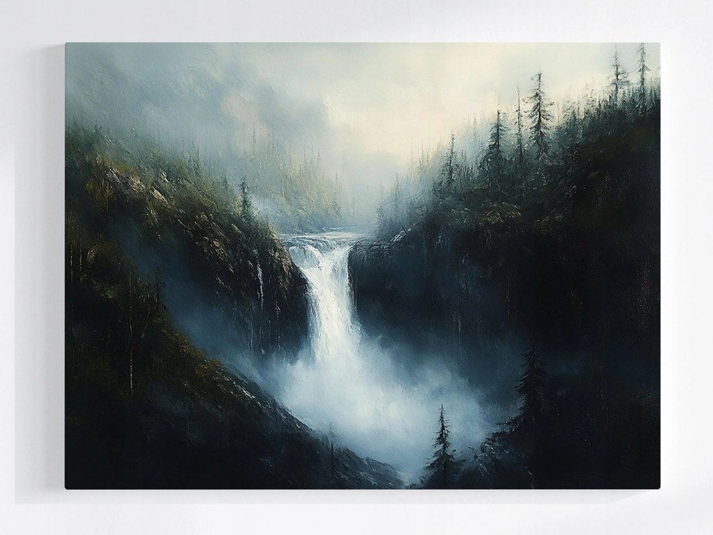 Poszter Tájkép Hegyek Erdő Vízesés Folyó Sötét Természet 80x60