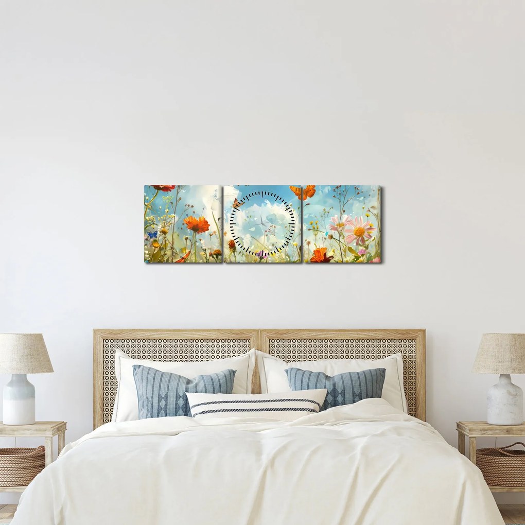 Kép - Pillangók a nyári réten (órával) (90x30 cm)