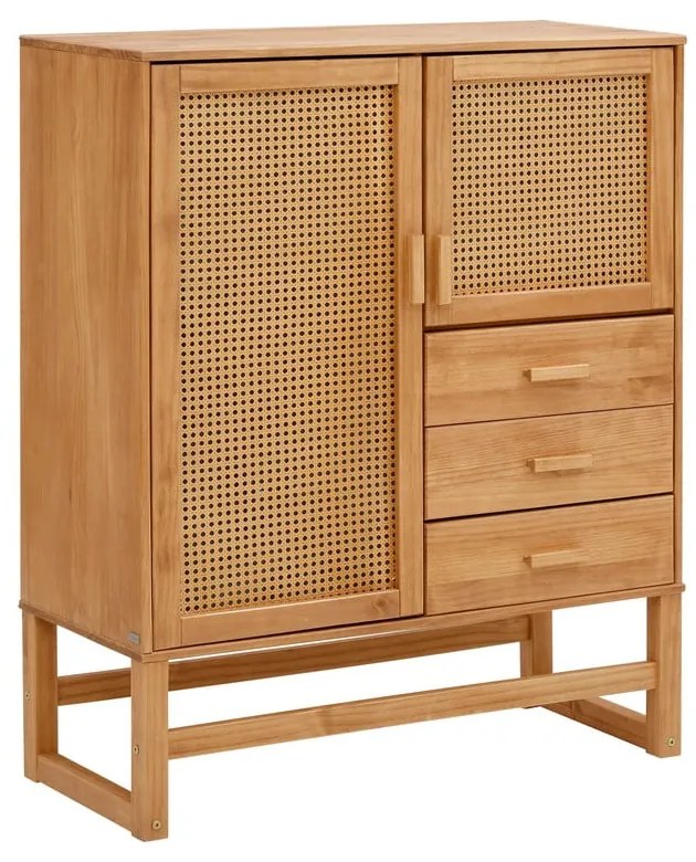 Jolene borovi fenyő komód rattan ajtókkal, szélesség 90 cm - Støraa