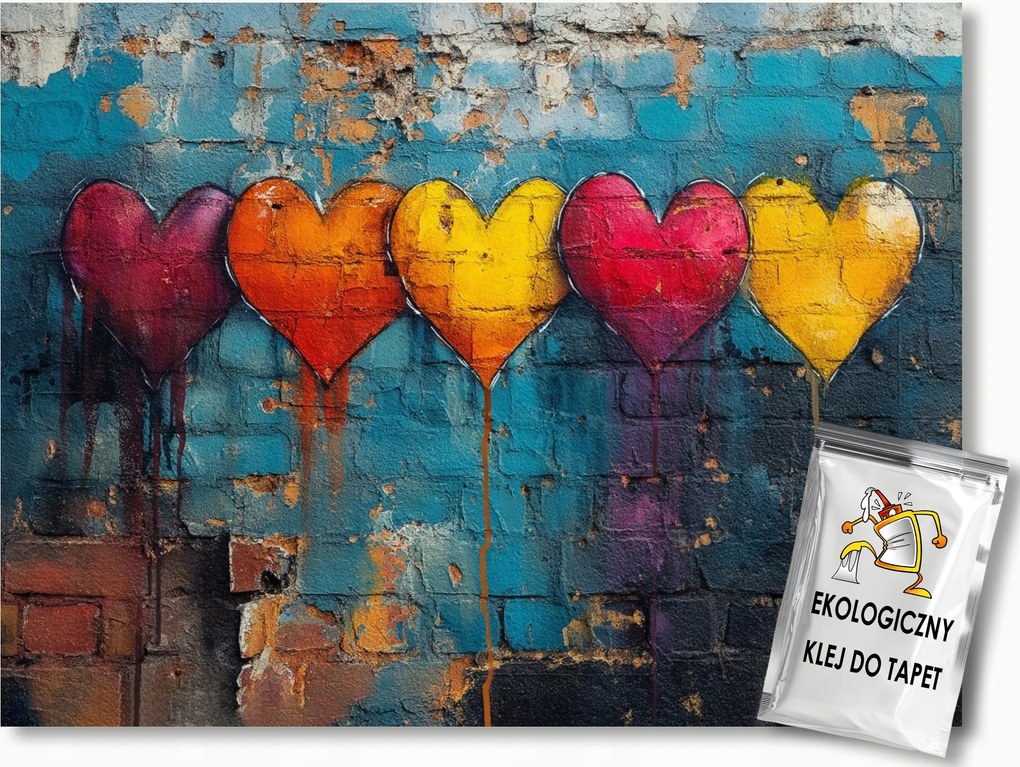Fotótapéta Flizelina Színes Szívek Fal Utca Art Vintage 416x254 ragasztó