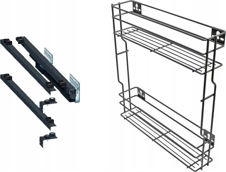 Cargo kosár szekrényhez jobbos 15cm 150 Grafit 2p Rejs Push teljes kihúzás