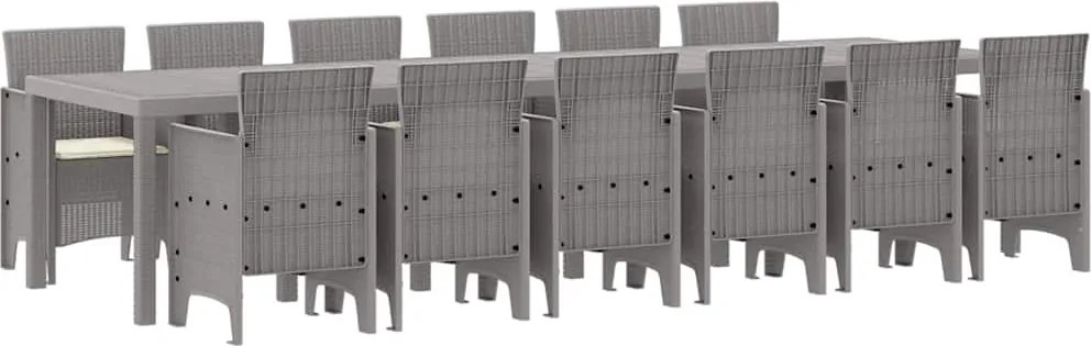 vidaXL Kert étkező szett 13 pcs Világosszürke Polt rattan