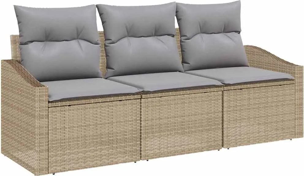 vidaXL Kerti Kanapé Szett 3 pcs Beige és Világosszürke polirattan